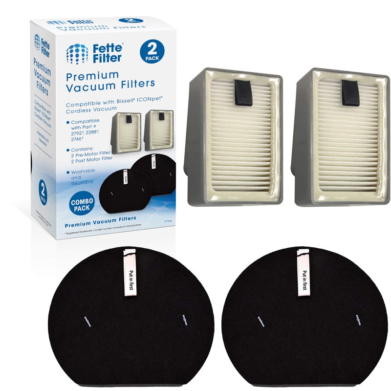 Fette Filter - Filter Set Compatible with Bissell ICON Pet Cordless Stick Vacuums Compare to Part # 1621427 &1621616 & 1621064 & 2792 (2 Pre & 2 Post Motor Filters) - Image 1